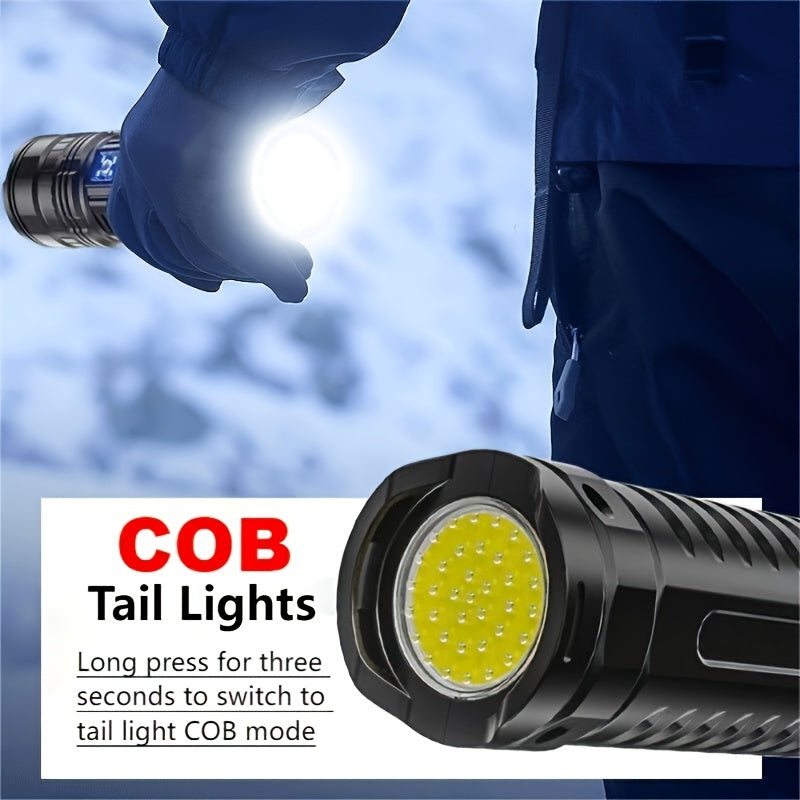 1 Piece Outdoor Super Bright LED Flashlight Rechargeable Home Strong Handheld Flashlight With COB Tail Light Multiple Lighting Modes Suitable For Camping Maintenance Fishing Emergency Situations Outdoor Activity Lighting - Primeshoppers