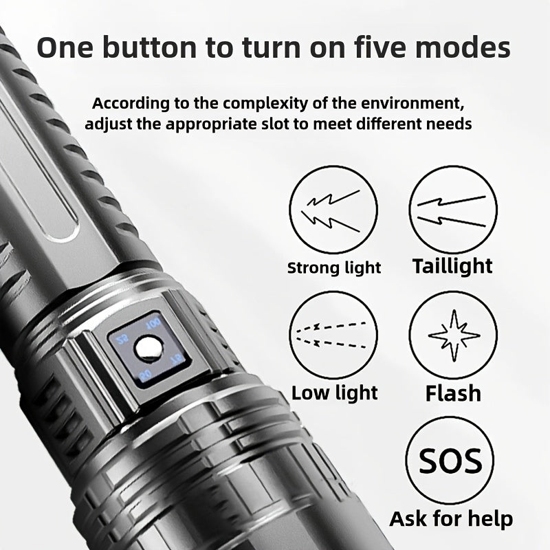 1 Piece Outdoor Super Bright LED Flashlight Rechargeable Home Strong Handheld Flashlight With COB Tail Light Multiple Lighting Modes Suitable For Camping Maintenance Fishing Emergency Situations Outdoor Activity Lighting - Primeshoppers