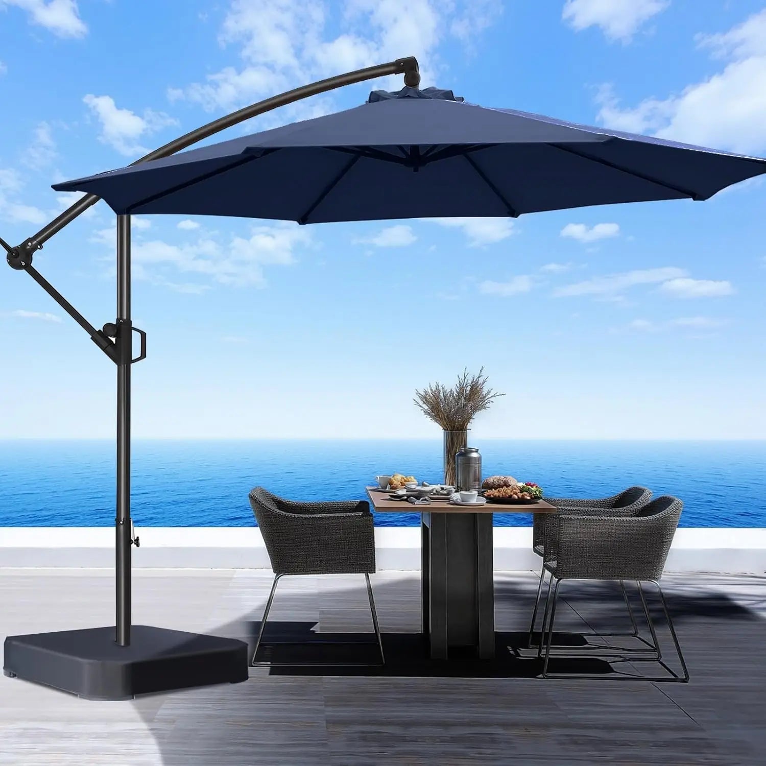 10ft Offset Patio Umbrella with Base Included, Cantilever Offset Hanging Patio Outdoor Market Umbrella UPF50+ UV Protection