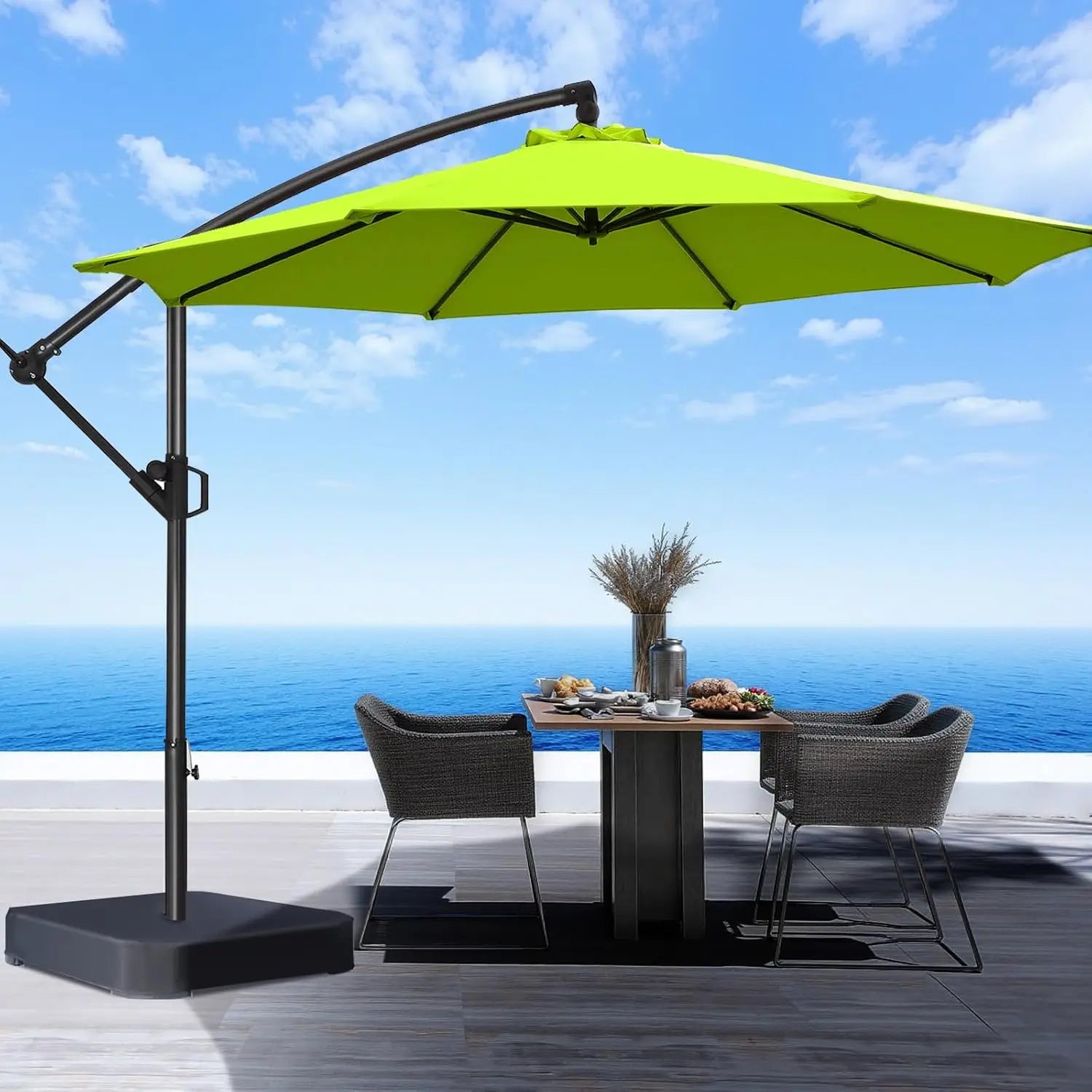10ft Offset Patio Umbrella with Base Included, Cantilever Offset Hanging Patio Outdoor Market Umbrella UPF50+ UV Protection