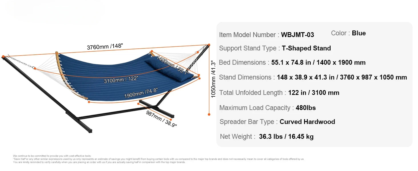 Two Person Hammock with Stand Included Double Hammock with Curved Spreader Bar and Detachable Pillow and Portable Bag