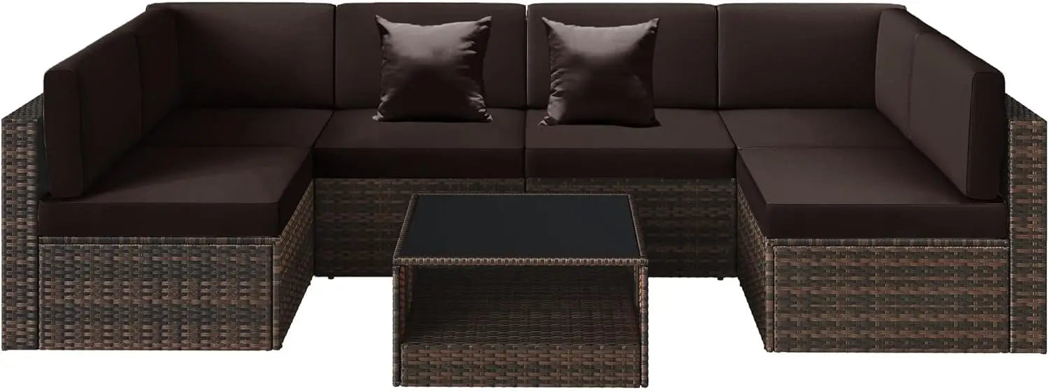 100% Waterproof Cushions Covers for Patio Outdoor Furniture, Sofa Cushion Covers with Zipper for 6-Seat Rattan Wicker Sectional - Primeshoppers