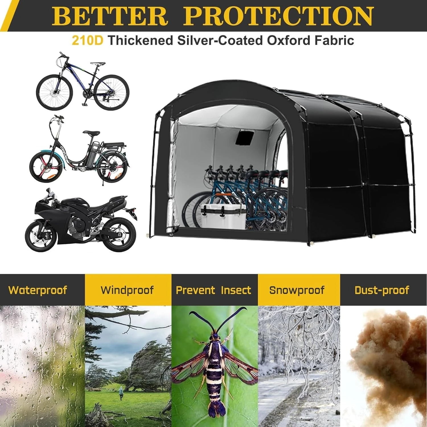 Bike Storage Tent, Outdoor 8×7×6.3ft Large 2-in-1 Portable Shed More 30% Top Space W/Double Doors with Mesh