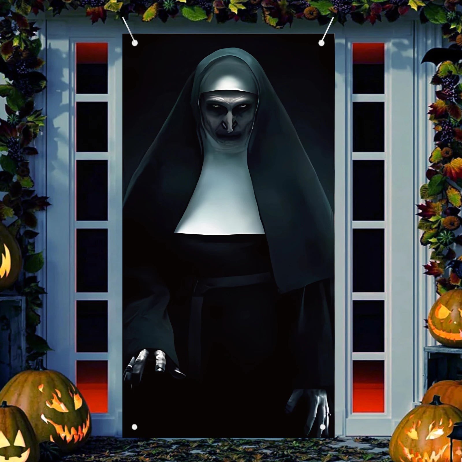 Halloween Nun Door Cover, Horror Ghost Door Banner, Halloween Door Cover Decoration Terror Scary Home Party Decor Supplie