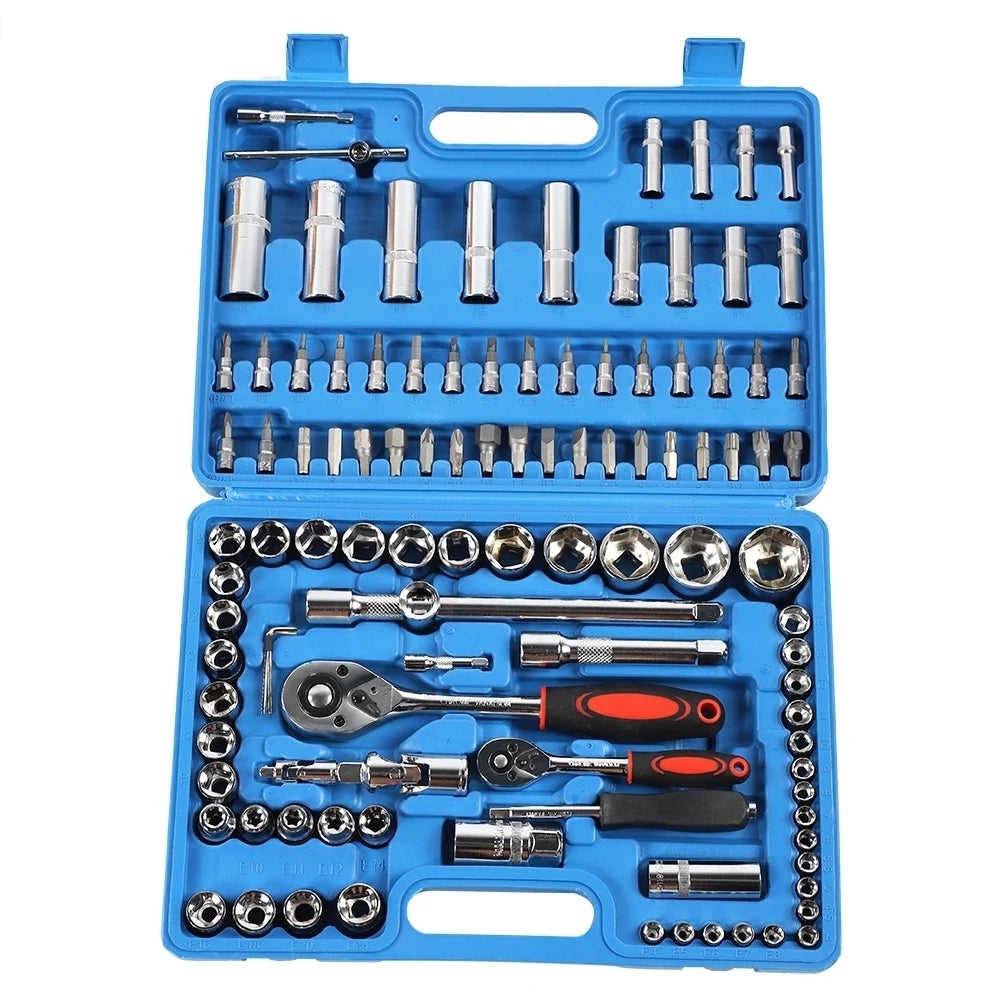 108Pcs Ratchet Wrench Set 1/4in 1/2in CR40 Steel Socket Kit - Primeshoppers