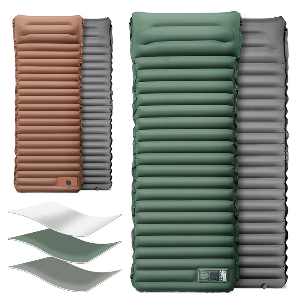 10cm Self-Inflating Sleeping Mat with Foot Pump & Pillow Ultralight Camping Mat Waterproof Camping Air Mattress for Outdoor Use - Primeshoppers