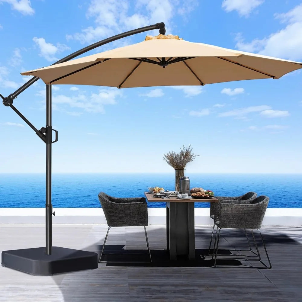 10ft Offset Patio Umbrella with Base Included, Cantilever Offset Hanging Patio Outdoor Market Umbrella UPF50+ UV Protection