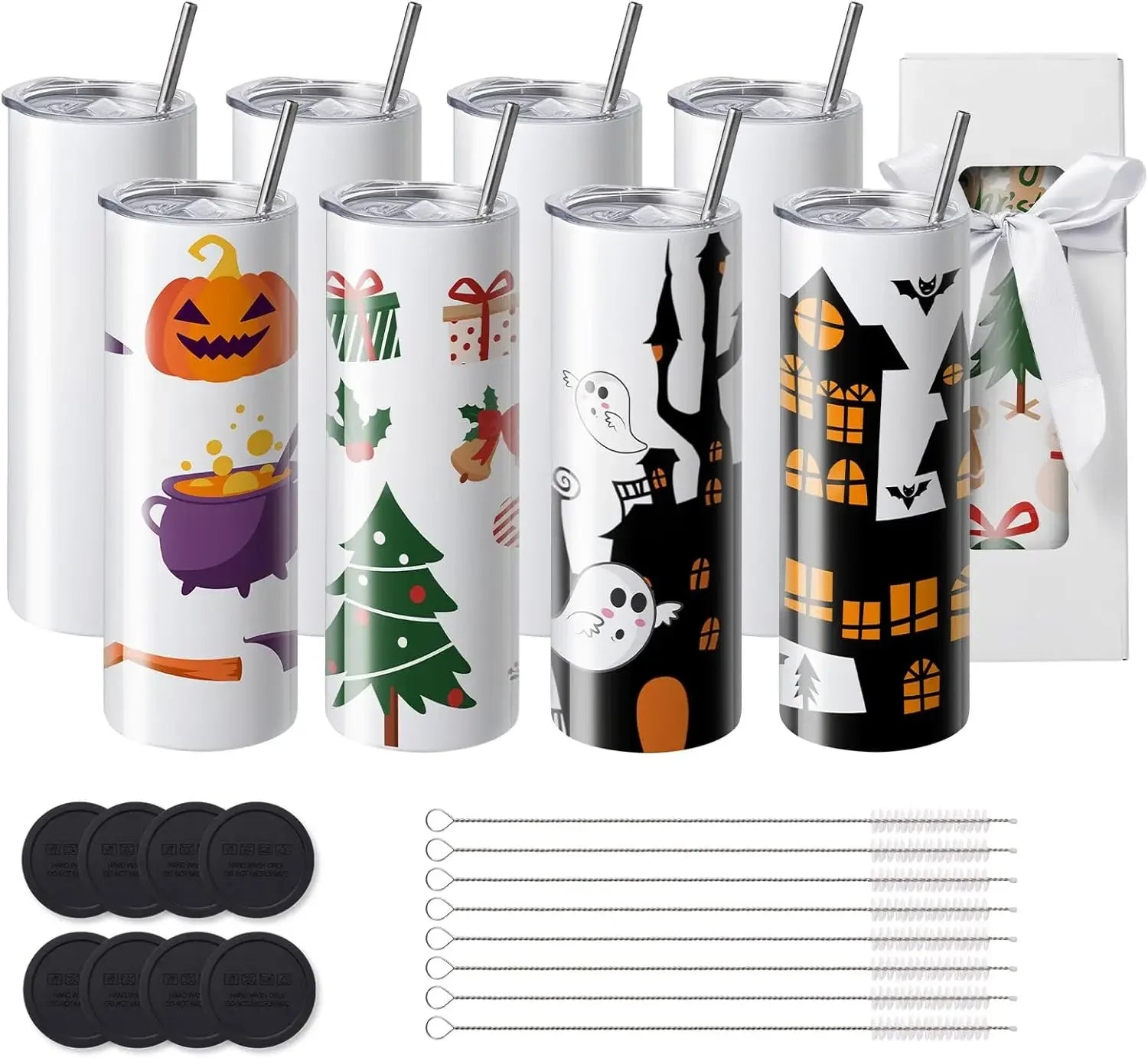 8 Pack Sublimation Tumblers 20 Oz Skinny Straight, Stainless Steel Sublimation Tumblers Blank, Stainless Steel Double Wall
