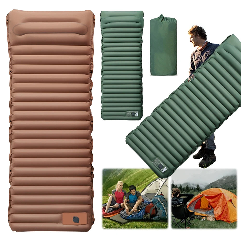 10cm Self-Inflating Sleeping Mat with Foot Pump & Pillow Ultralight Camping Mat Waterproof Camping Air Mattress for Outdoor Use - Primeshoppers