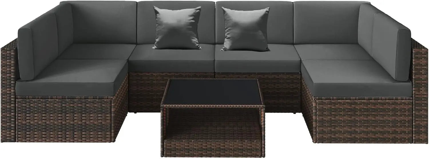 100% Waterproof Cushions Covers for Patio Outdoor Furniture, Sofa Cushion Covers with Zipper for 6-Seat Rattan Wicker Sectional - Primeshoppers