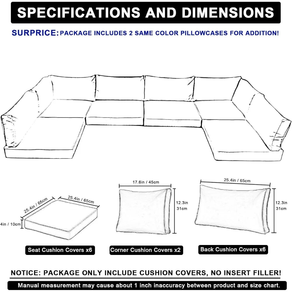 100% Waterproof Cushions Covers for Patio Outdoor Furniture, Sofa Cushion Covers with Zipper for 6-Seat Rattan Wicker Sectional - Primeshoppers