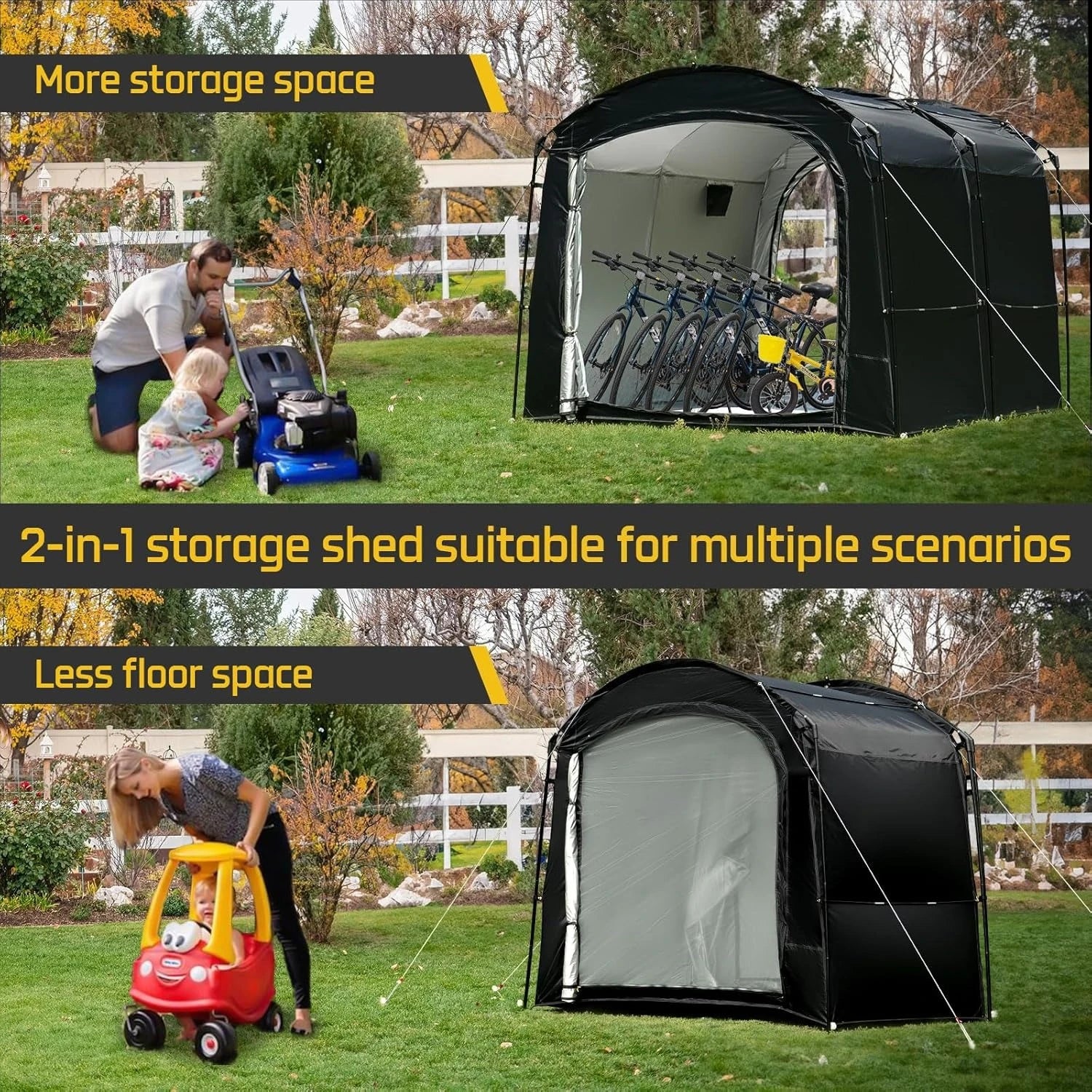 Bike Storage Tent, Outdoor 8×7×6.3ft Large 2-in-1 Portable Shed More 30% Top Space W/Double Doors with Mesh