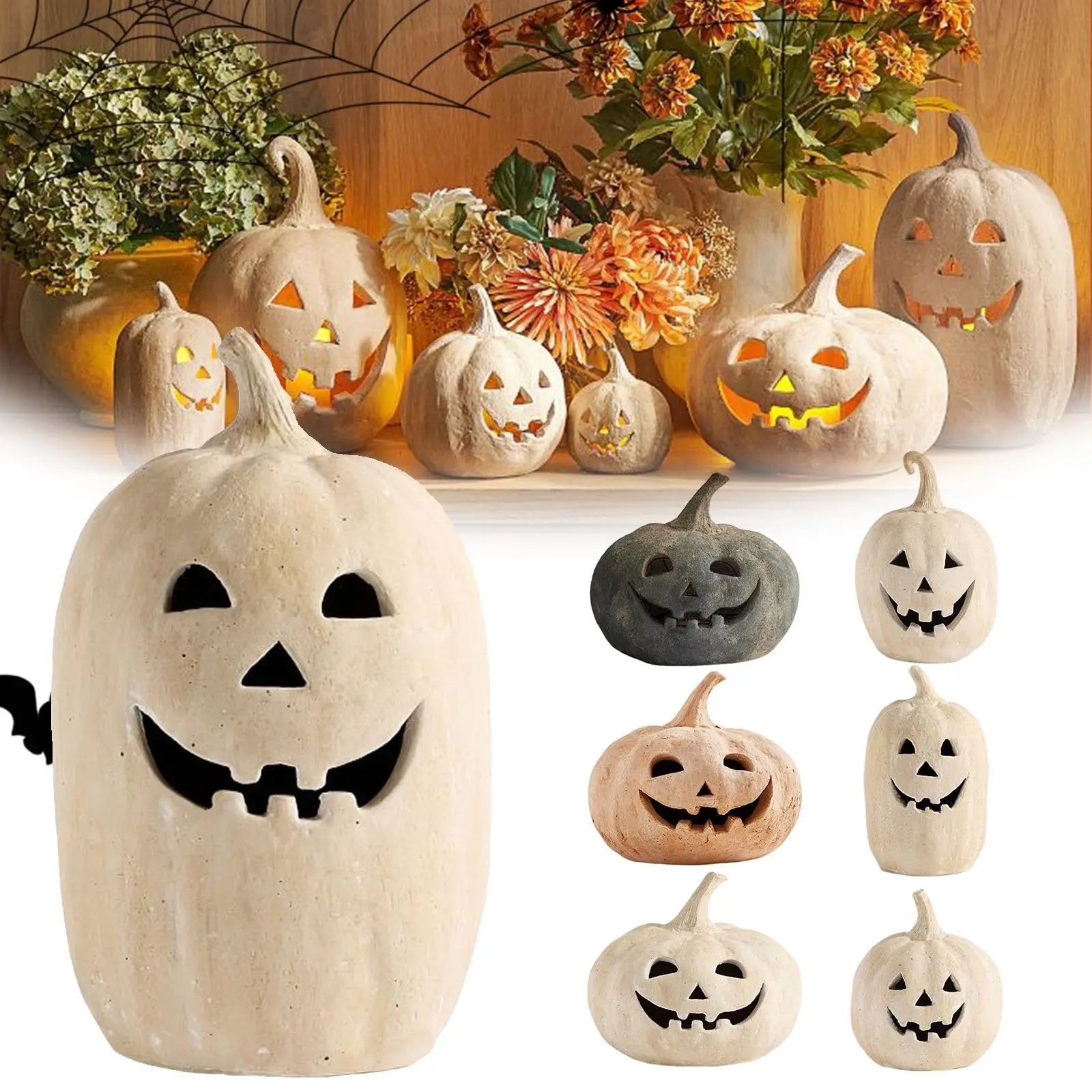 Halloween Jack-O-Lantern Decoration Handmade Kiln Fired Pumpkin Ornaments Resin Pumpkin Statue Halloween Decoration Party Props