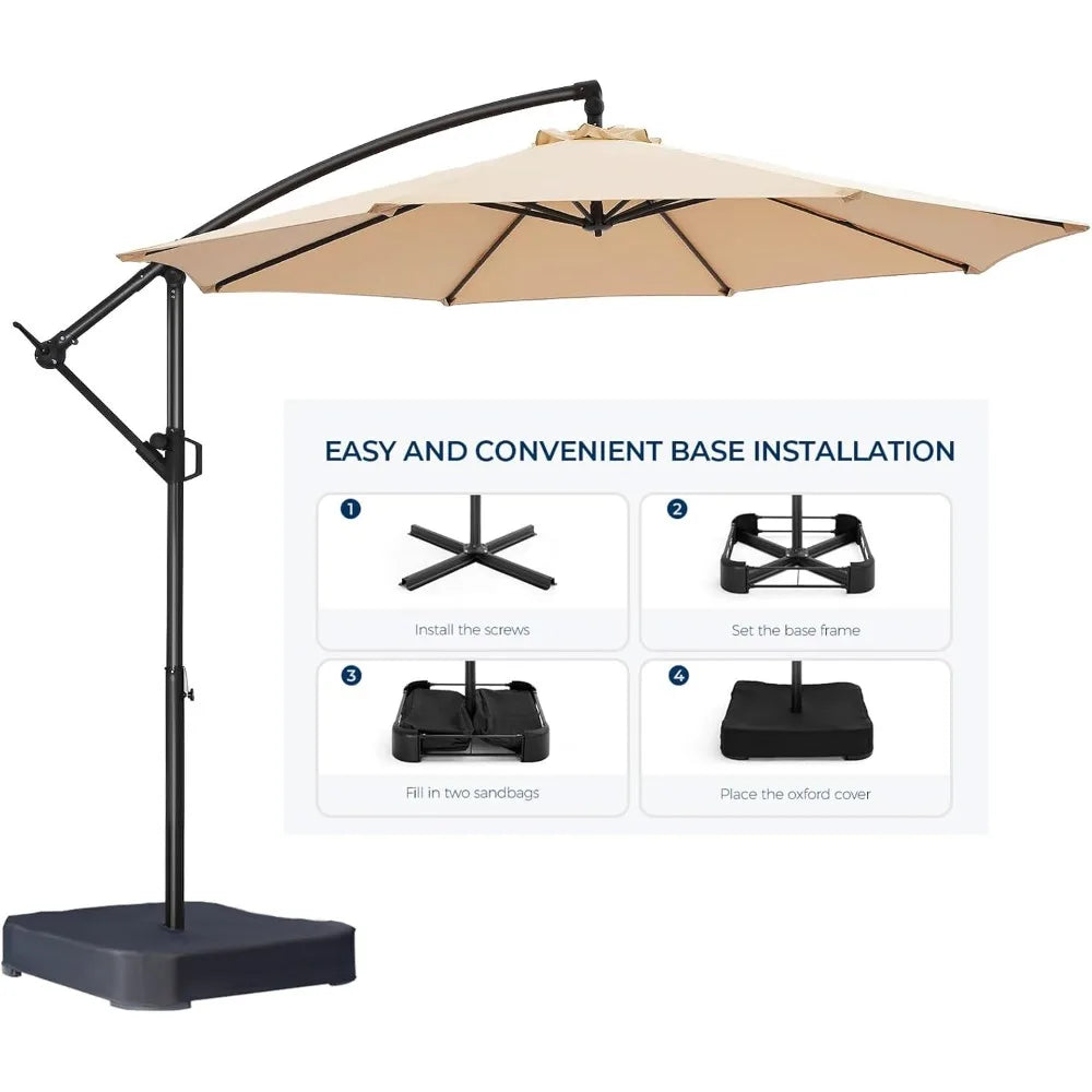 10ft Offset Patio Umbrella with Base Included, Cantilever Offset Hanging Patio Outdoor Market Umbrella UPF50+ UV Protection