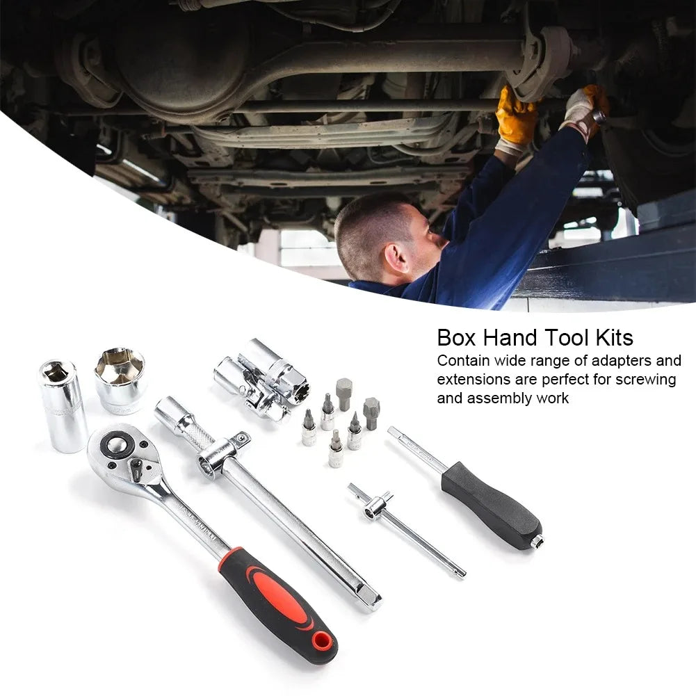 108Pcs Ratchet Wrench Socket Set 1/4in 1/2in CR40 Steel Socket Set Tool Case + Box Hand Tool Kits