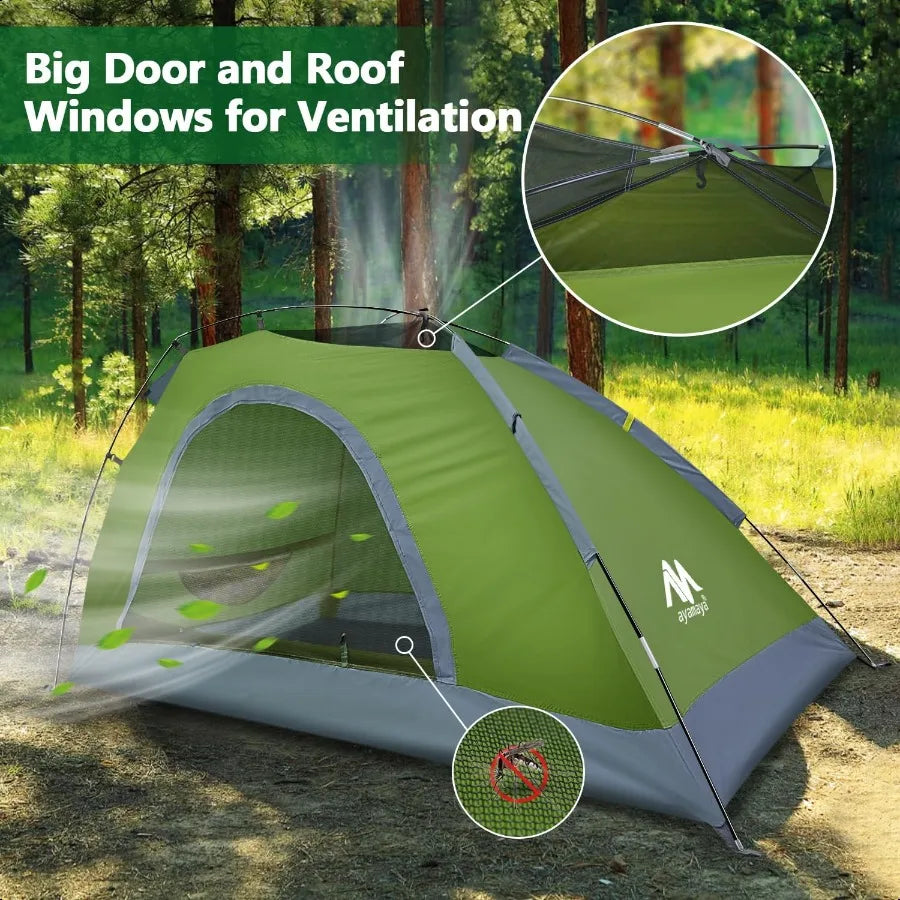 1 Person Tent for Backpacking Lightweight Single Person Hiking Tent with Skylight Waterproof Raiy Ground Vents Easy Setup One M