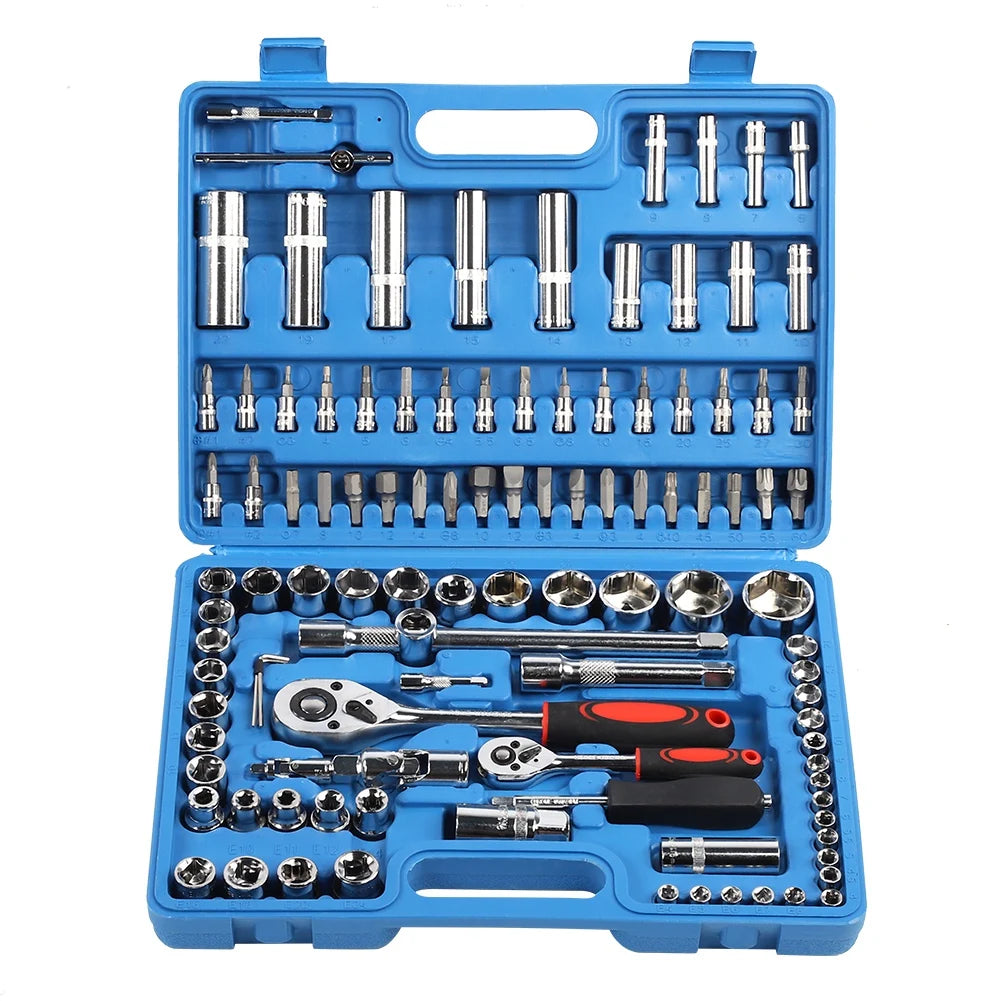108Pcs Ratchet Wrench Set 1/4in 1/2in CR40 Steel Socket Kit - Primeshoppers