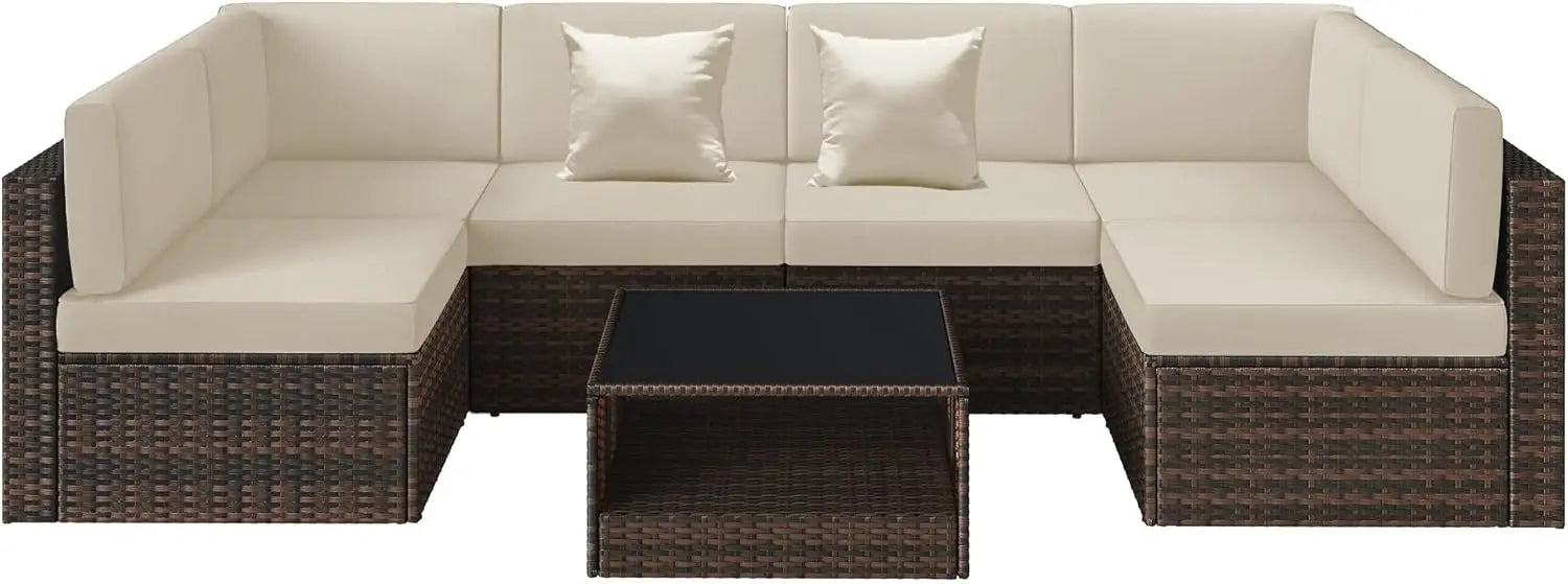 100% Waterproof Cushions Covers for Patio Outdoor Furniture, Sofa Cushion Covers with Zipper for 6-Seat Rattan Wicker Sectional - Primeshoppers