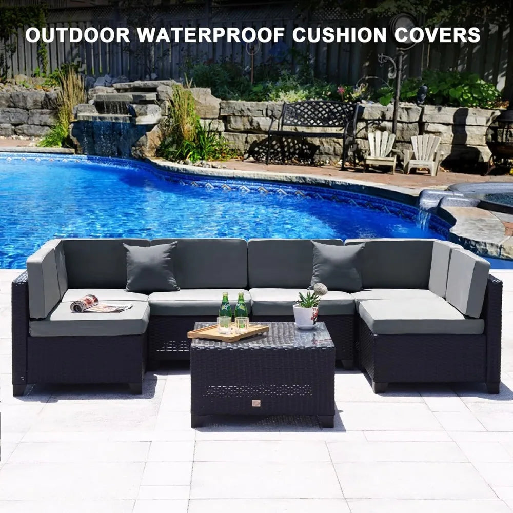 100% Waterproof Cushions Covers for Patio Outdoor Furniture, Sofa Cushion Covers with Zipper for 6-Seat Rattan Wicker Sectional - Primeshoppers