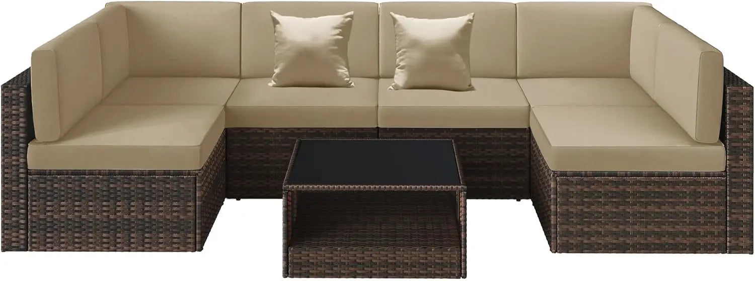 100% Waterproof Cushions Covers for Patio Outdoor Furniture, Sofa Cushion Covers with Zipper for 6-Seat Rattan Wicker Sectional - Primeshoppers