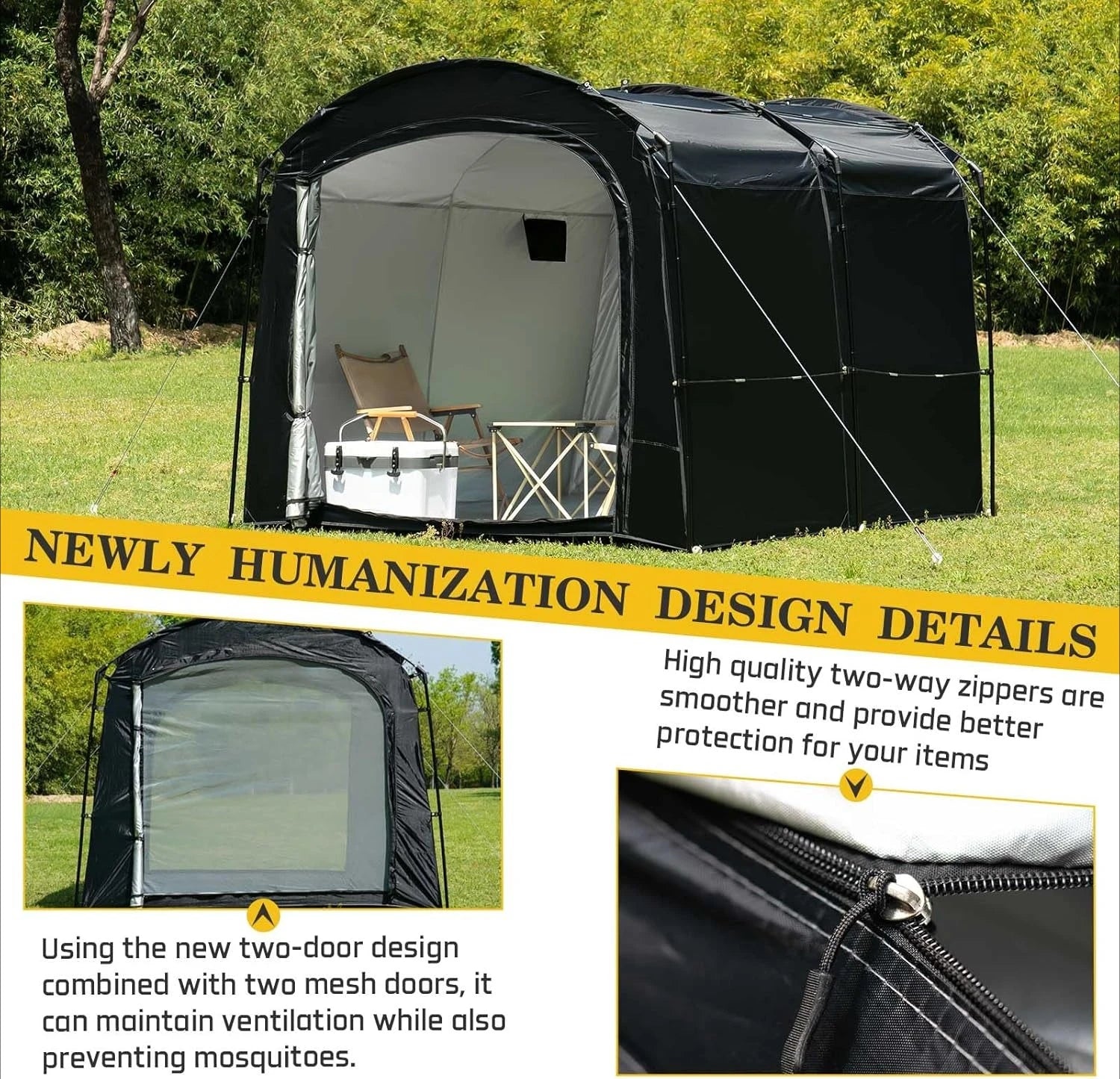 Bike Storage Tent, Outdoor 8×7×6.3ft Large 2-in-1 Portable Shed More 30% Top Space W/Double Doors with Mesh