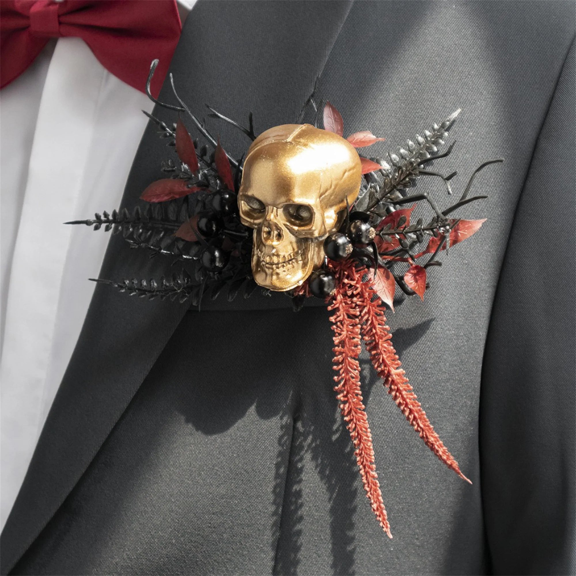 Gothic Black Lace Wedding Garter Set with Spooky Skull Design and Dark Halloween Theme for Bride and Groom