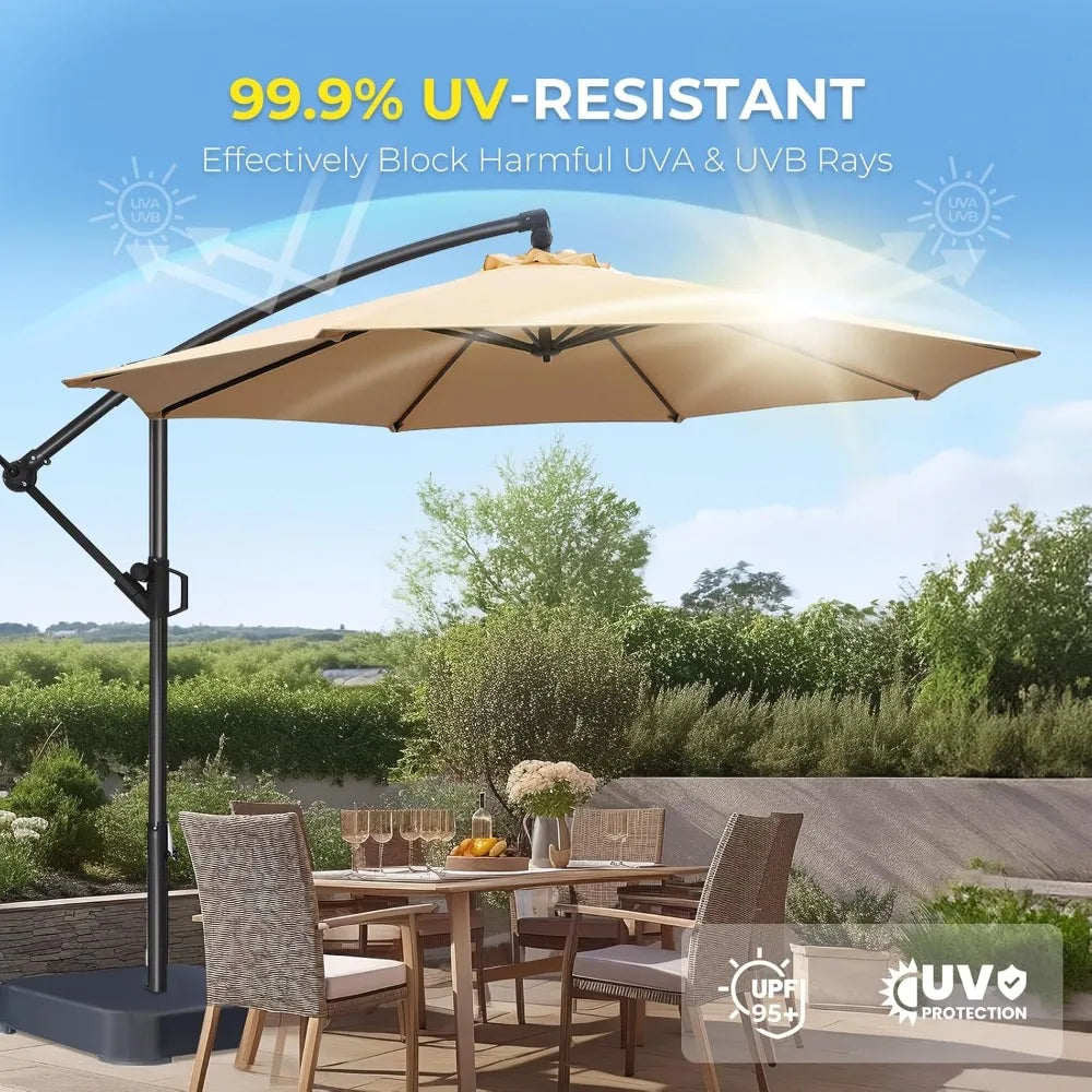10ft Offset Patio Umbrella with Base Included, Cantilever Offset Hanging Patio Outdoor Market Umbrella UPF50+ UV Protection