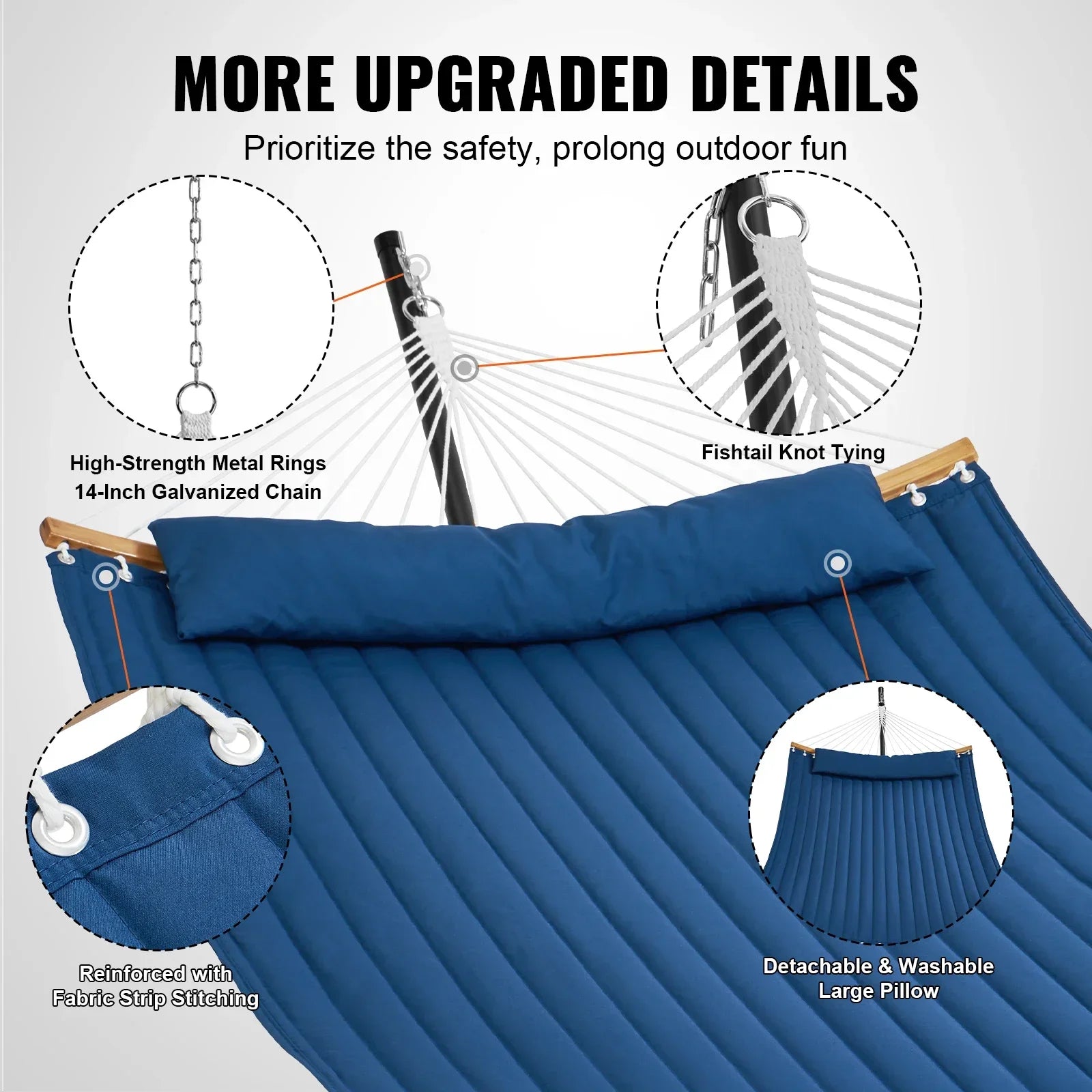 Two Person Hammock with Stand Included Double Hammock with Curved Spreader Bar and Detachable Pillow and Portable Bag