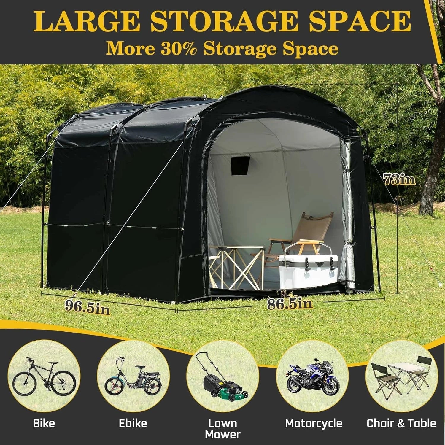 Bike Storage Tent, Outdoor 8×7×6.3ft Large 2-in-1 Portable Shed More 30% Top Space W/Double Doors with Mesh