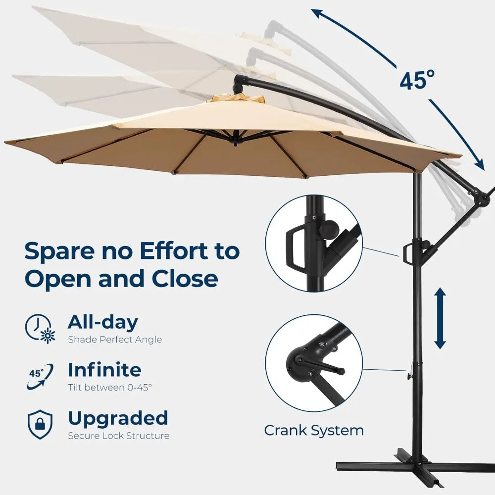 10ft Offset Patio Umbrella with Base Included, Cantilever Offset Hanging Patio Outdoor Market Umbrella UPF50+ UV Protection