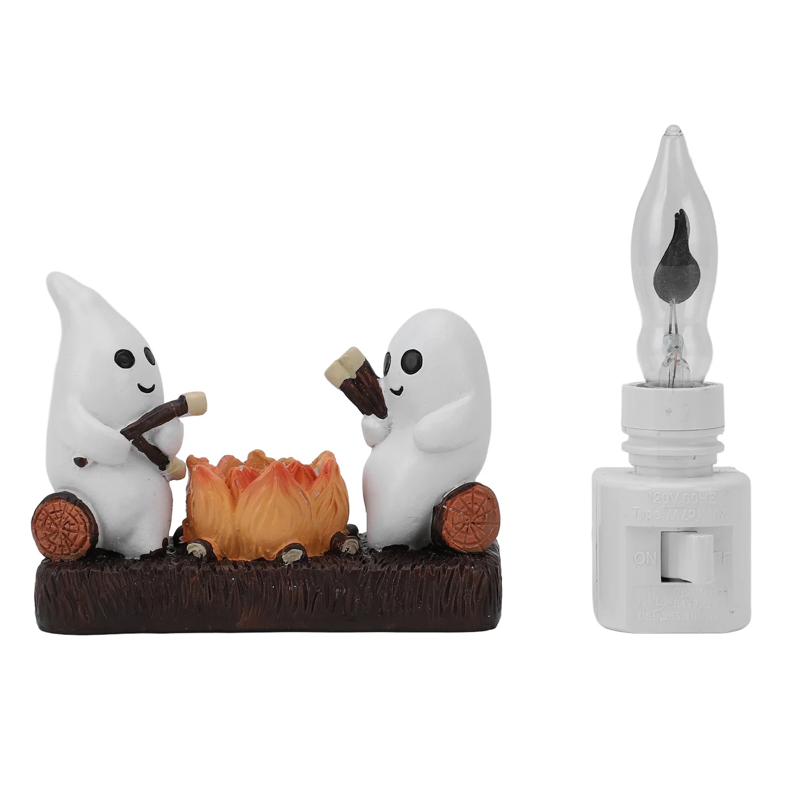 Ghost Campfire Flickering Night Light Resin Ghost Nightlight Energy Saving Flashing Flaming Decoration Spooky for Bedroom