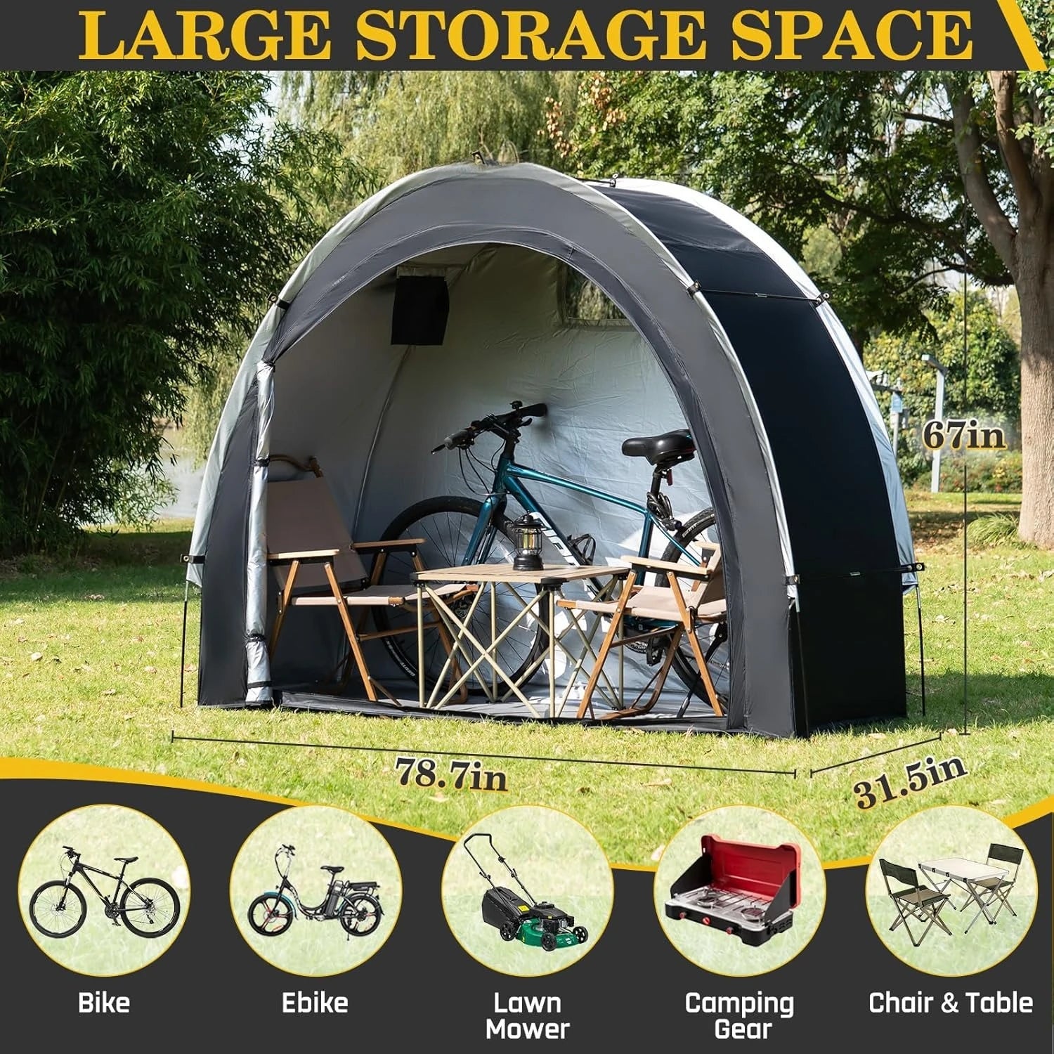 Bike Storage Shed Tent,Outdoor Portable Bicycle Storage Sheds with 210D Oxford Fabric PU4000 Waterproof for 2/3/4/6/8 Bikes