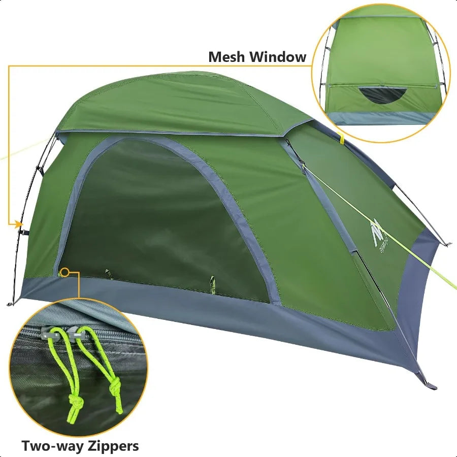 1 Person Tent for Backpacking Lightweight Single Person Hiking Tent with Skylight Waterproof Raiy Ground Vents Easy Setup One M