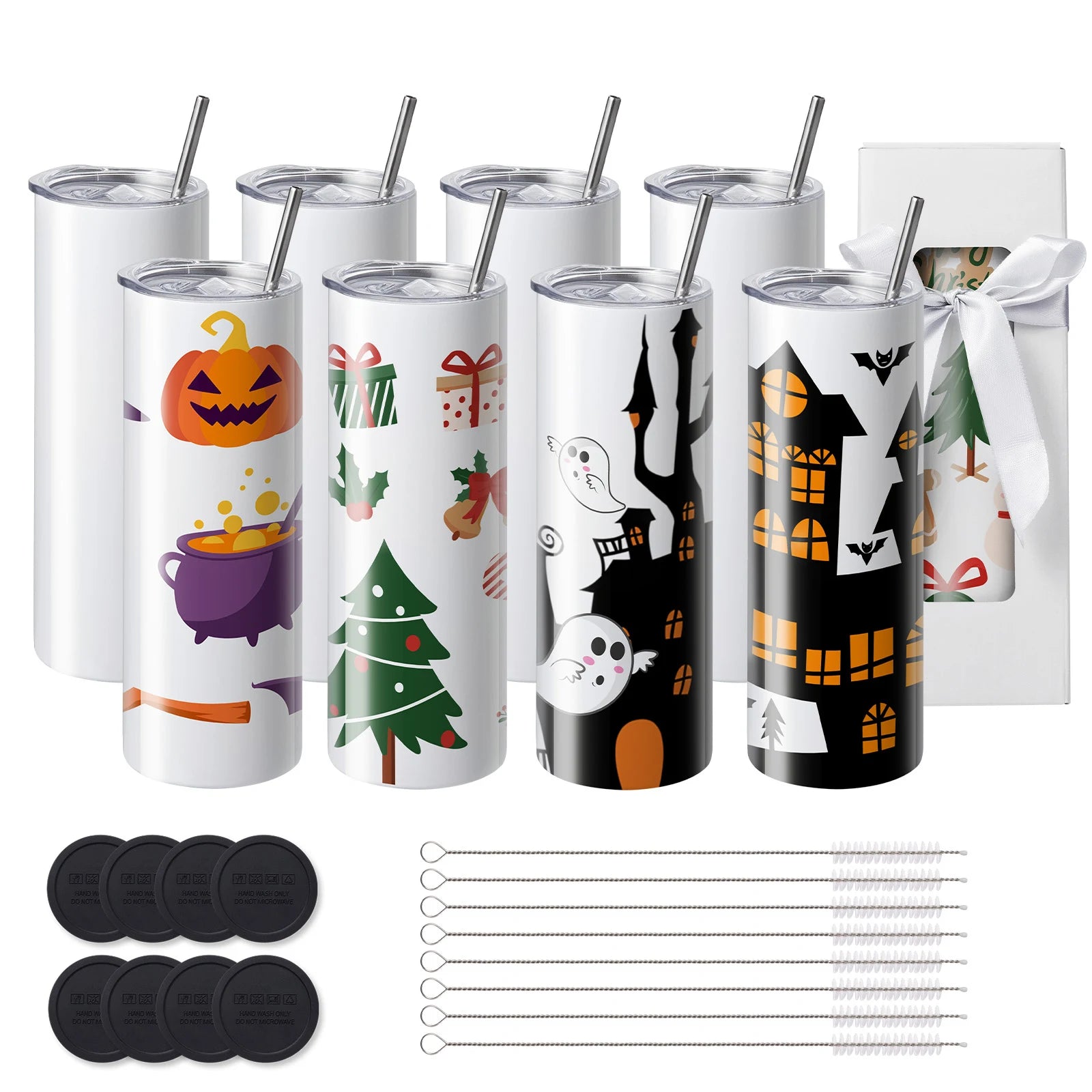 VEVOR 8/12/14/16/24/50PC Straight Sublimation Tumblers Blank Tumbler Bulk Stainless Steel Double Wall Tumbler Cups Heat Transfer
