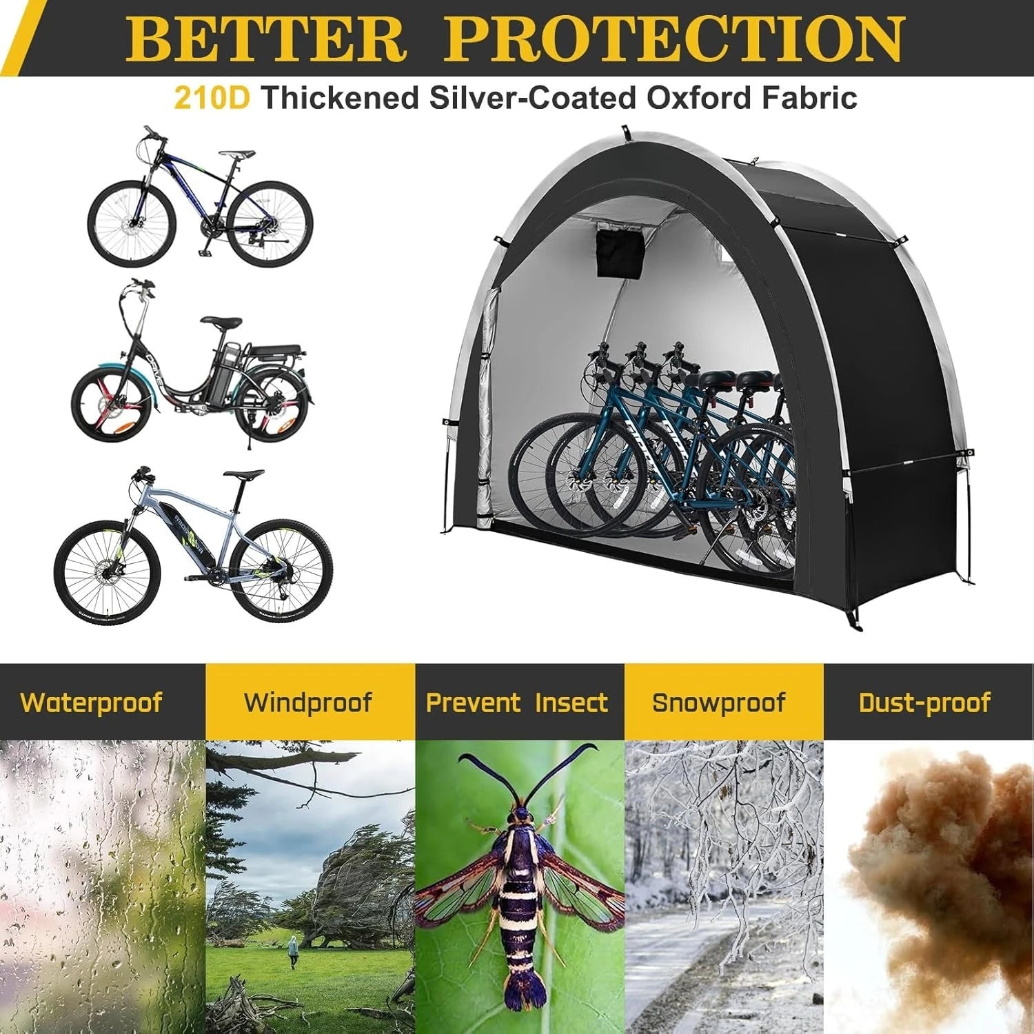 Bike Storage Shed Tent,Outdoor Portable Bicycle Storage Sheds with 210D Oxford Fabric PU4000 Waterproof for 2/3/4/6/8 Bikes