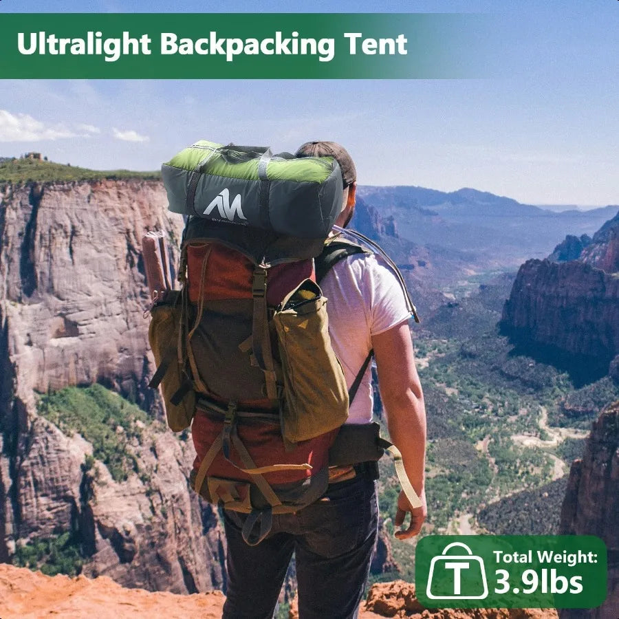 1 Person Tent for Backpacking Lightweight Single Person Hiking Tent with Skylight Waterproof Raiy Ground Vents Easy Setup One M