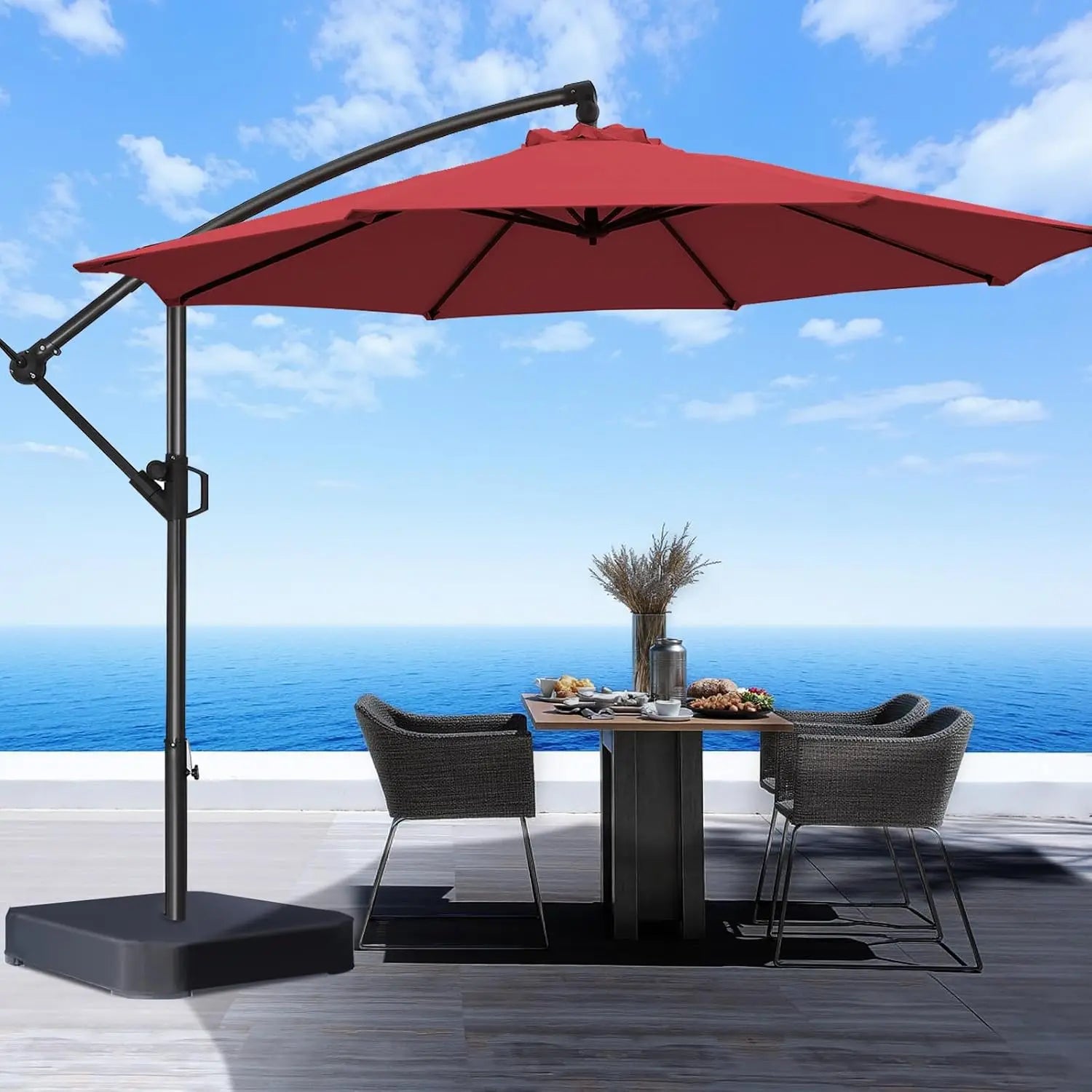 10ft Offset Patio Umbrella with Base Included, Cantilever Offset Hanging Patio Outdoor Market Umbrella UPF50+ UV Protection