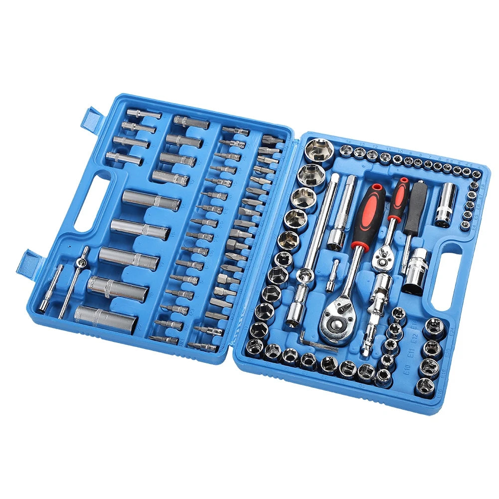 108Pcs Ratchet Wrench Set 1/4in 1/2in CR40 Steel Socket Set Tool Case Box Hand Tool Kits