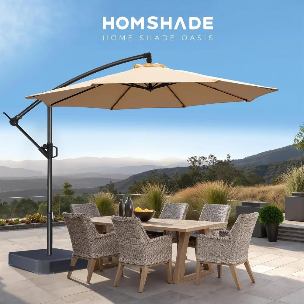 10ft Offset Patio Umbrella with Base Included, Cantilever Offset Hanging Patio Outdoor Market Umbrella UPF50+ UV Protection