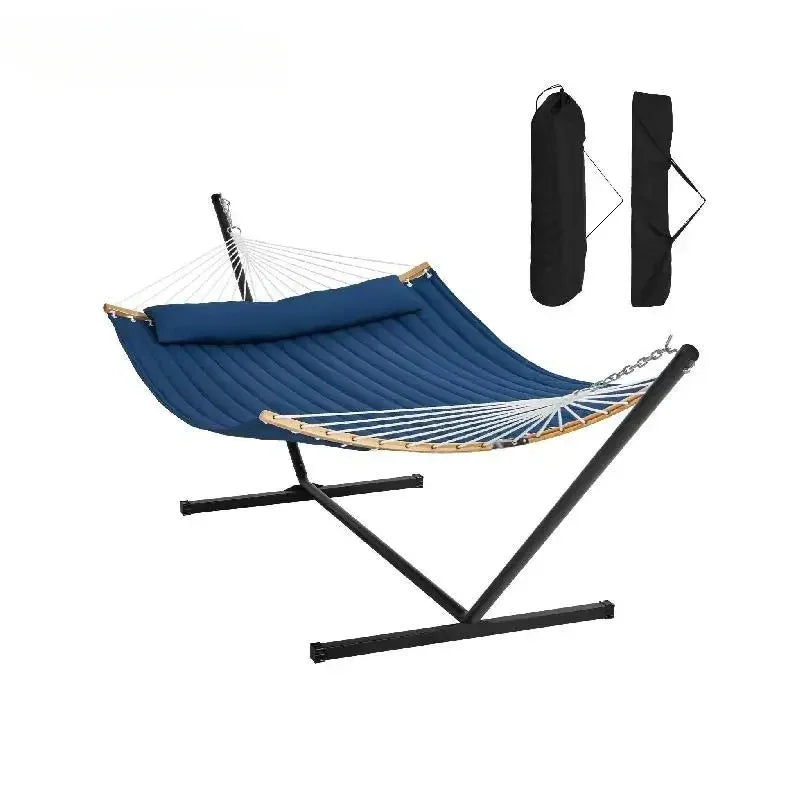 Two Person Hammock with Stand Included Double Hammock with Curved Spreader Bar and Detachable Pillow and Portable Bag
