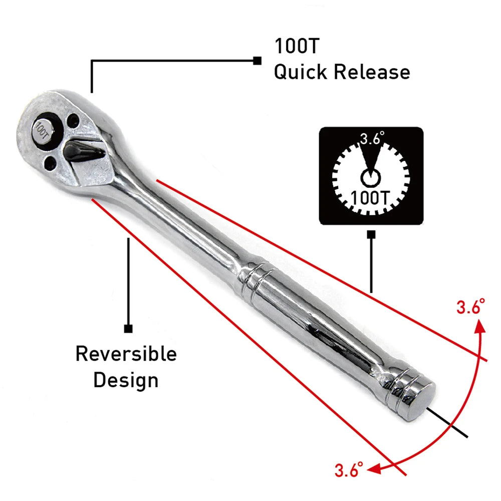 100T 1/4 3/8 1/2 100 Teeth Quick Rachet Socket Wrench - Primeshoppers