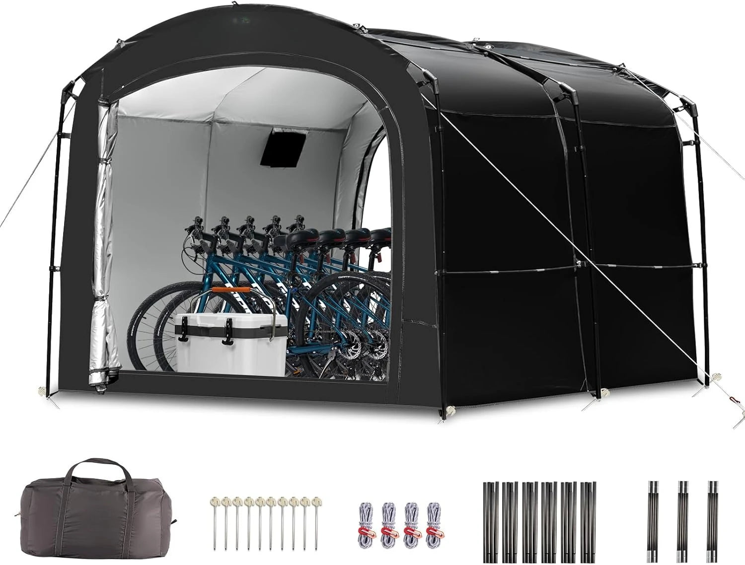 Bike Storage Tent, Outdoor 8×7×6.3ft Large 2-in-1 Portable Shed More 30% Top Space W/Double Doors with Mesh