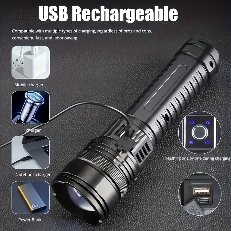 1 Piece Outdoor Super Bright LED Flashlight Rechargeable Home Strong Handheld Flashlight With COB Tail Light Multiple Lighting Modes Suitable For Camping Maintenance Fishing Emergency Situations Outdoor Activity Lighting - Primeshoppers