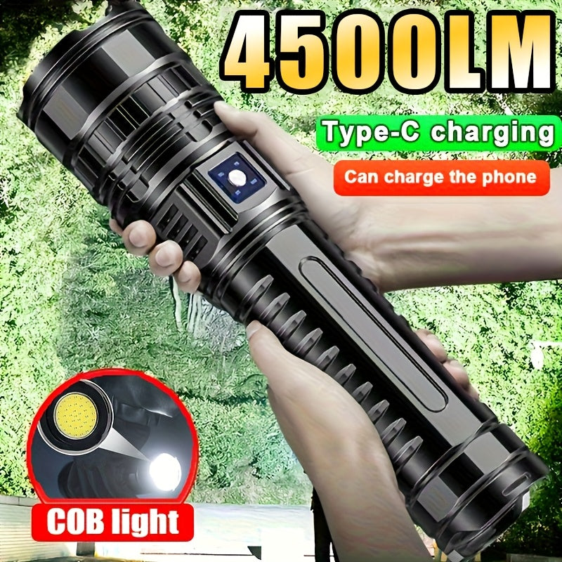 1 Piece Outdoor Super Bright LED Flashlight Rechargeable Home Strong Handheld Flashlight With COB Tail Light Multiple Lighting Modes Suitable For Camping Maintenance Fishing Emergency Situations Outdoor Activity Lighting - Primeshoppers